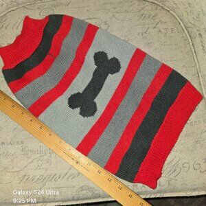 Dog Sweater - 14" (Base of Neck to Start of Tail) - Red, Greys, Charcoal